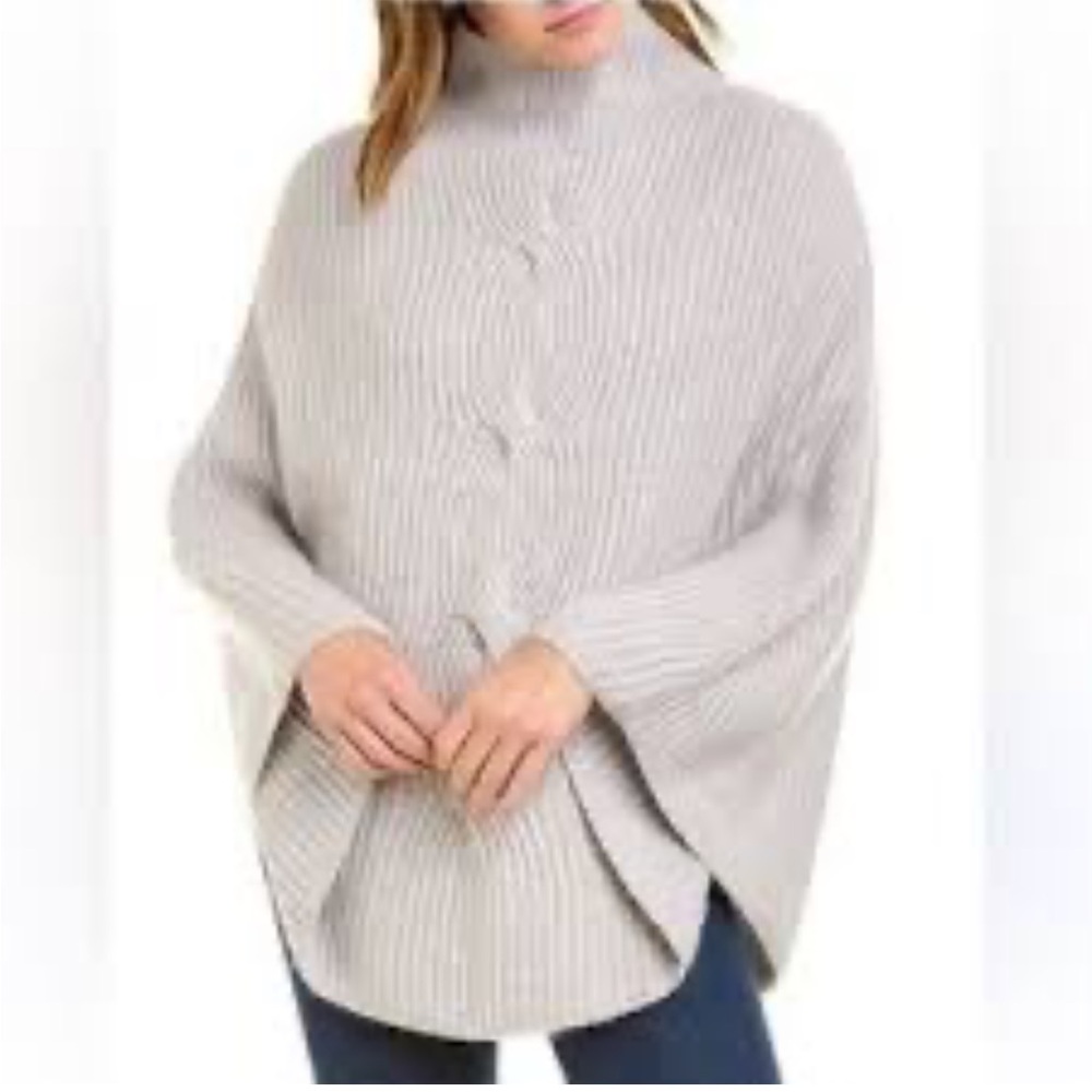 J. McLaughlin Angora Wool Blend Ribbed Poncho Pullover Contemporary Sweater O/S